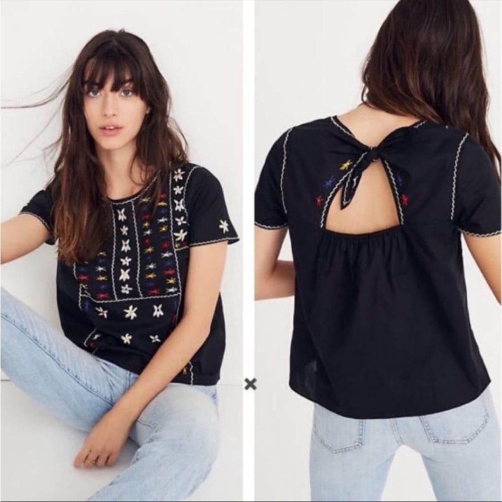 MADEWELL Embroidered Tie-back Cutout Top EUC Boho Sz XS